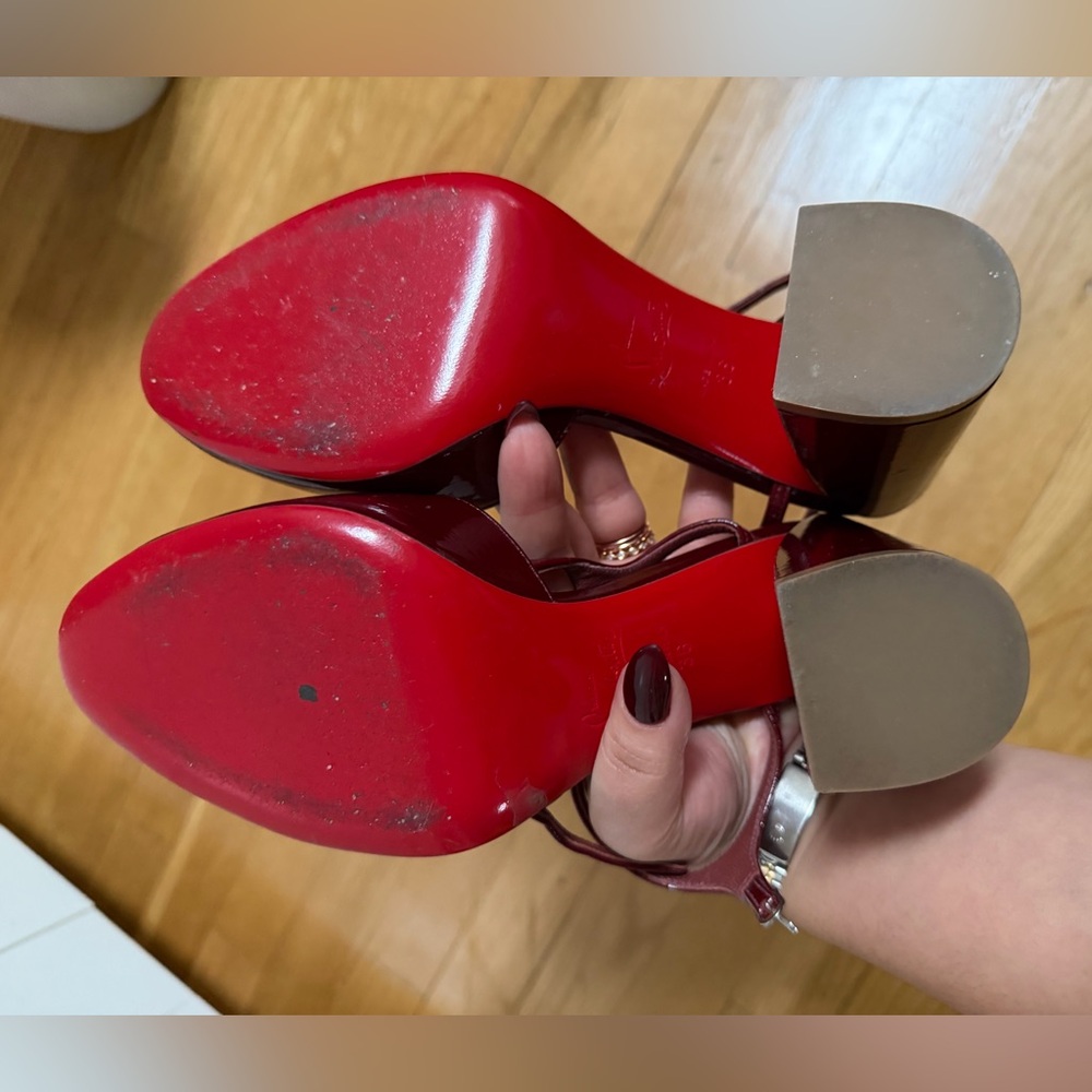 Christian Louboutin Jane Pump 85 Burgundy Patent Leather Heels - Picture 5 of 5